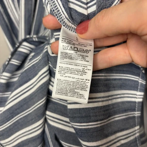 NWT Striped Tiered Lace-Up Mini Swing Dress, Blue Stripe Long Sleeve,‎ Large - Picture 14 of 17